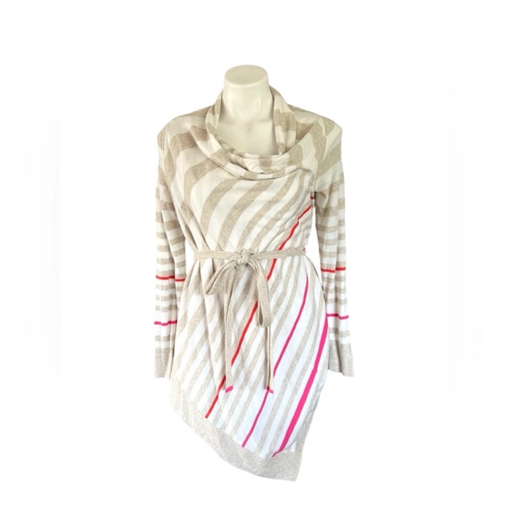 MOTH Anthropologie Women's s-m Beige & pink striped knit cardigan‎ sweater Hi-Lo